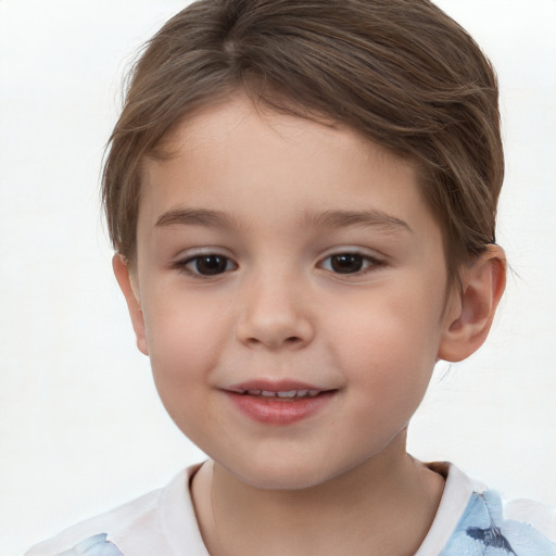 Joyful white child female with short  brown hair and brown eyes