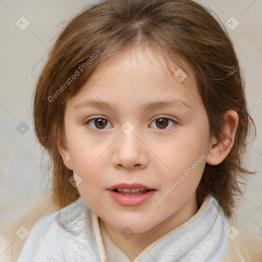 Neutral white child female with medium  brown hair and brown eyes