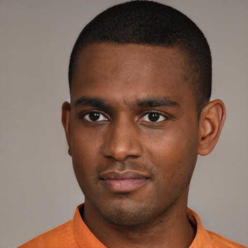 Neutral black young-adult male with short  brown hair and brown eyes