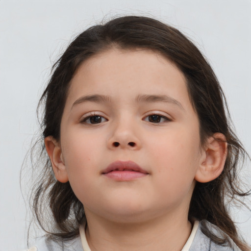 Neutral white child female with medium  brown hair and brown eyes