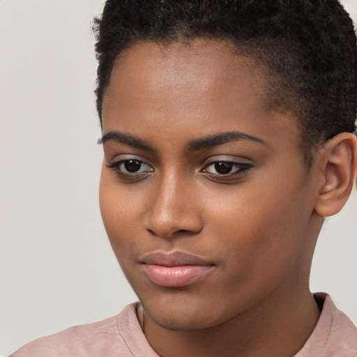 Neutral black young-adult female with short  brown hair and brown eyes