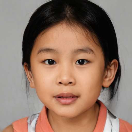 Neutral asian child female with medium  brown hair and brown eyes