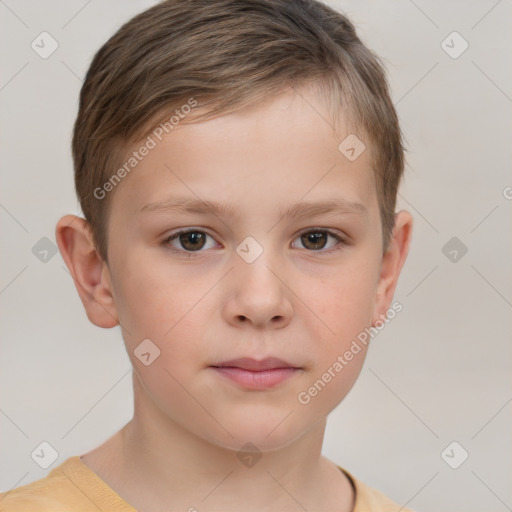 Neutral white child female with short  brown hair and brown eyes