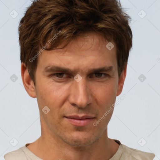 Neutral white adult male with short  brown hair and brown eyes