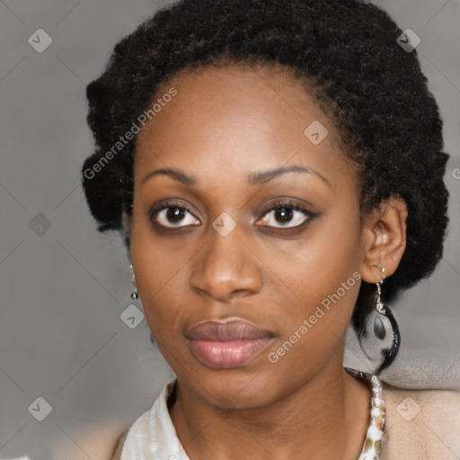 Neutral black young-adult female with short  brown hair and brown eyes