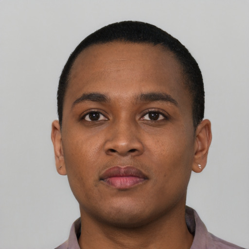 Neutral black young-adult male with short  brown hair and brown eyes