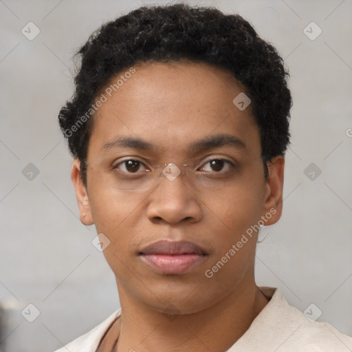 Neutral black young-adult male with short  brown hair and brown eyes