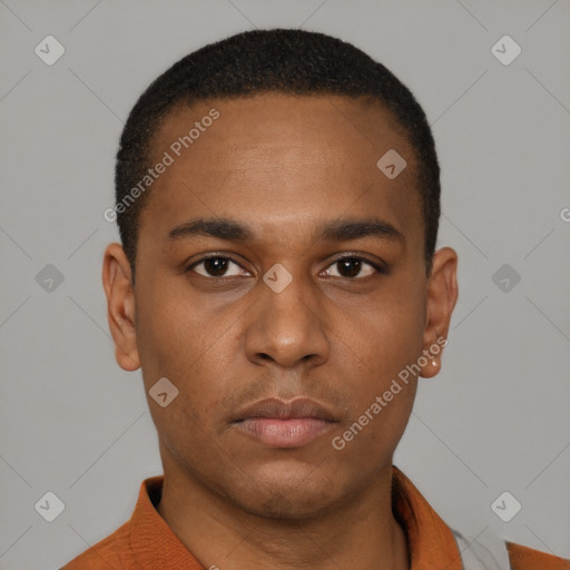 Neutral latino young-adult male with short  brown hair and brown eyes