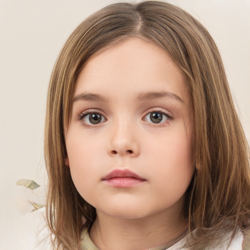 Neutral white child female with medium  brown hair and brown eyes