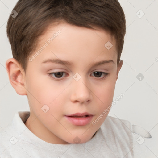 Neutral white child female with short  brown hair and brown eyes