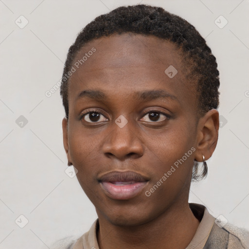 Neutral black young-adult male with short  brown hair and brown eyes