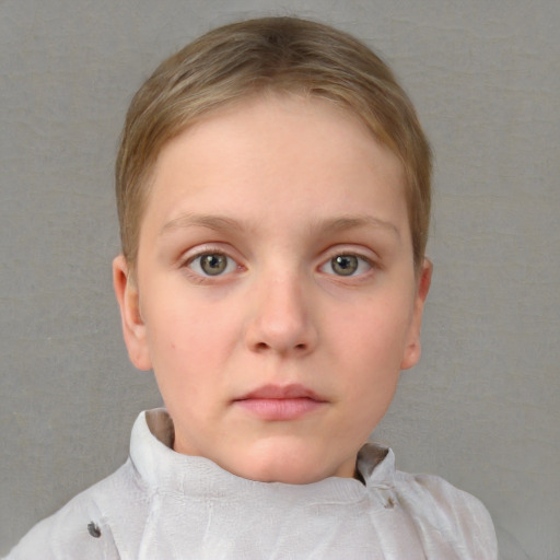 Neutral white child female with short  brown hair and blue eyes