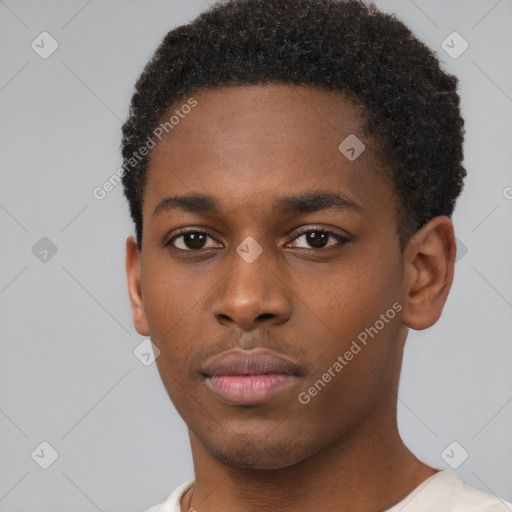 Neutral black young-adult male with short  brown hair and brown eyes