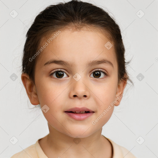 Neutral white child female with short  brown hair and brown eyes