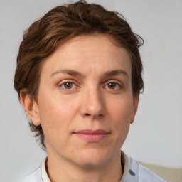 Neutral white adult female with short  brown hair and brown eyes