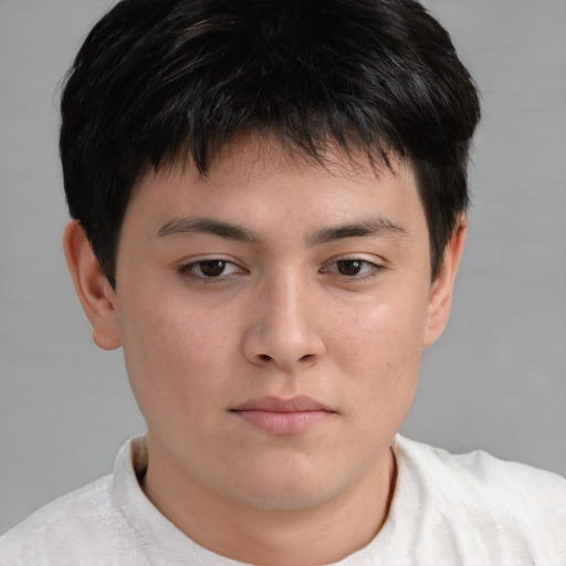 Neutral asian young-adult male with short  brown hair and brown eyes