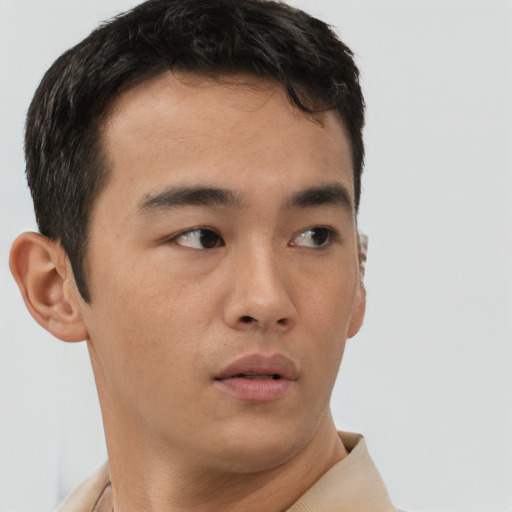 Neutral asian young-adult male with short  brown hair and brown eyes