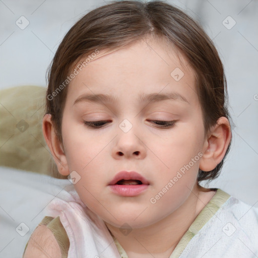 Neutral white child female with medium  brown hair and brown eyes