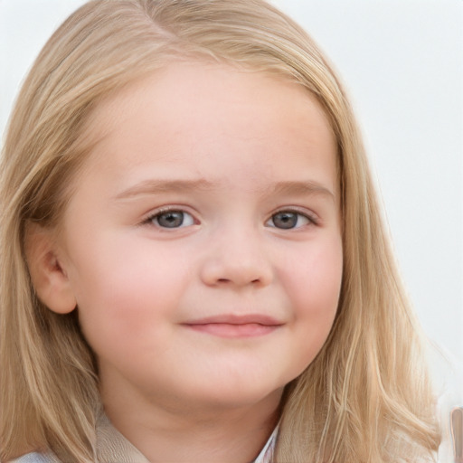 Neutral white child female with long  brown hair and blue eyes