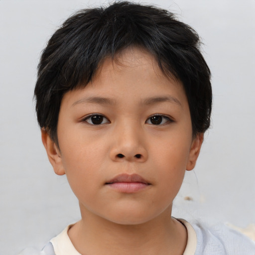 Neutral asian child female with short  brown hair and brown eyes