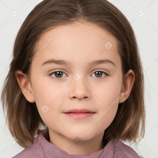 Neutral white child female with medium  brown hair and brown eyes