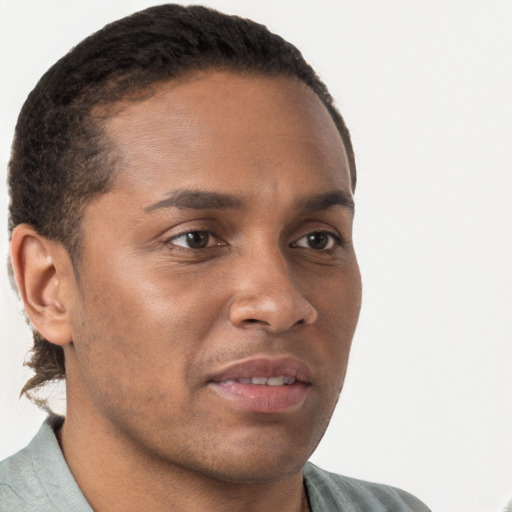 Neutral black young-adult male with short  brown hair and brown eyes