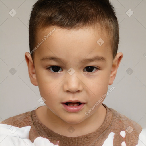 Neutral white child male with short  brown hair and brown eyes