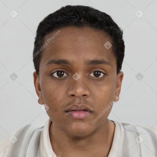 Neutral black young-adult male with short  brown hair and brown eyes