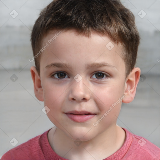 Joyful white child male with short  brown hair and brown eyes