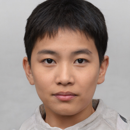Neutral asian young-adult male with short  brown hair and brown eyes