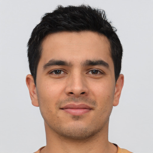 Neutral asian young-adult male with short  brown hair and brown eyes