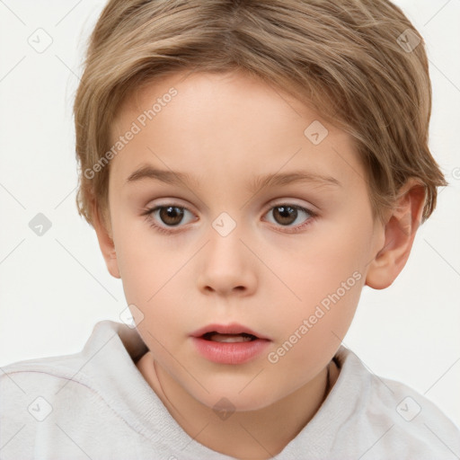 Neutral white child female with short  brown hair and brown eyes