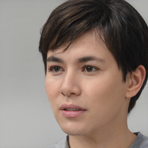 Neutral asian young-adult male with short  black hair and brown eyes