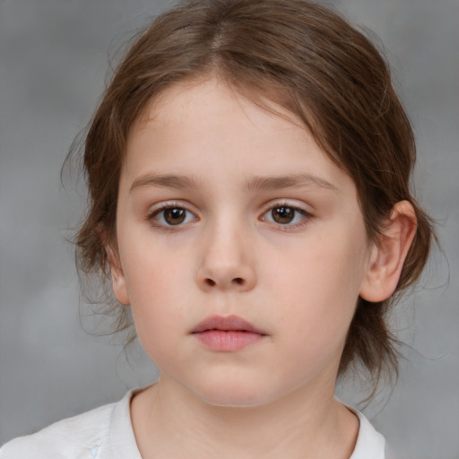 Neutral white child female with medium  brown hair and brown eyes