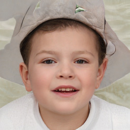 Joyful white child female with short  brown hair and brown eyes