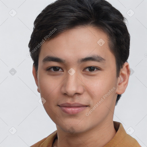 Neutral asian young-adult male with short  brown hair and brown eyes