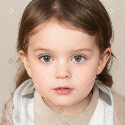 Neutral white child female with medium  brown hair and brown eyes