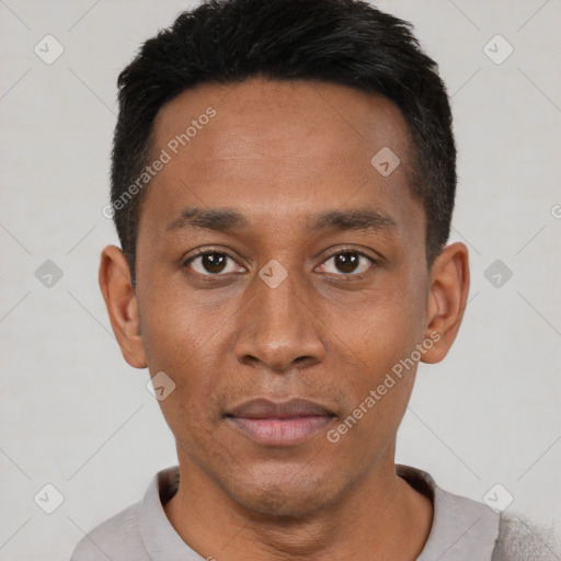 Neutral asian young-adult male with short  black hair and brown eyes