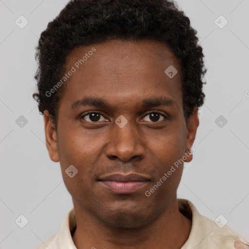 Neutral black young-adult male with short  brown hair and brown eyes
