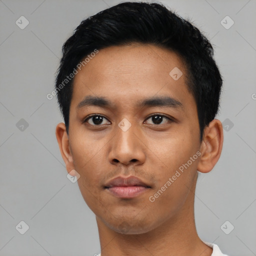 Neutral asian young-adult male with short  black hair and brown eyes