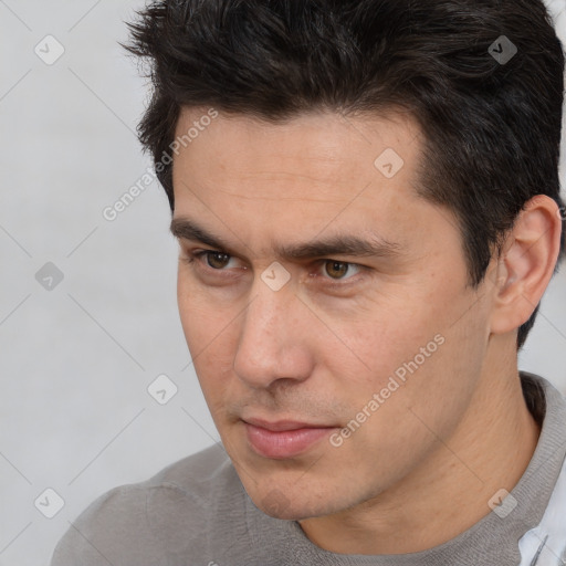 Neutral white adult male with short  brown hair and brown eyes