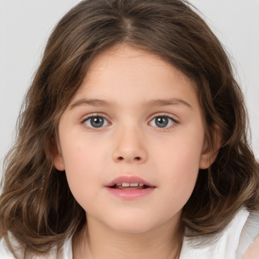 Neutral white child female with medium  brown hair and brown eyes