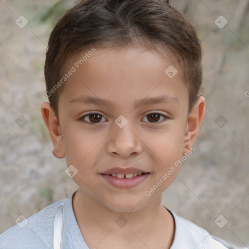 Joyful white child male with short  brown hair and brown eyes