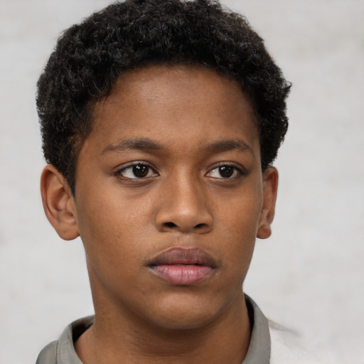 Neutral black young-adult male with short  brown hair and brown eyes