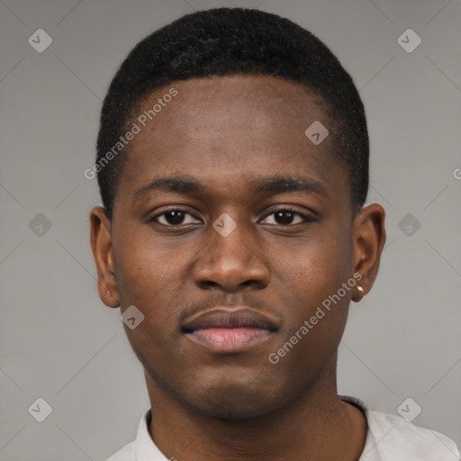 Neutral black young-adult male with short  brown hair and brown eyes