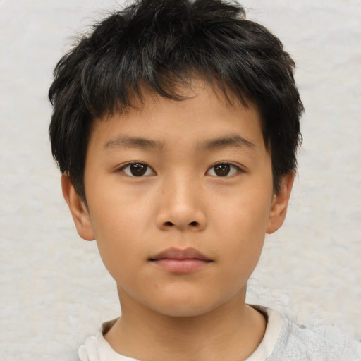 Neutral asian child male with short  brown hair and brown eyes