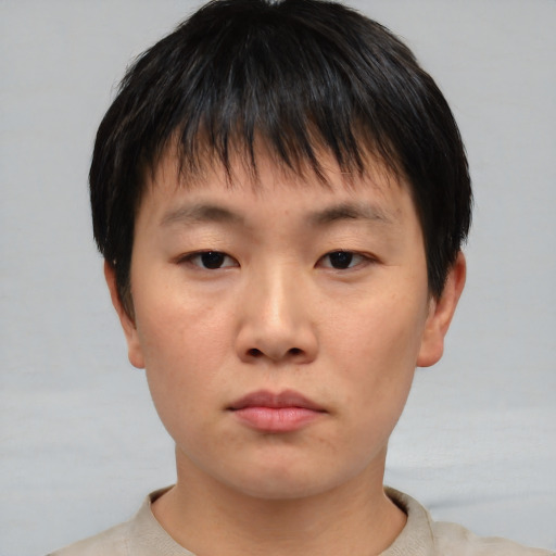 Neutral asian young-adult male with short  brown hair and brown eyes