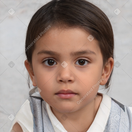 Neutral white child female with medium  brown hair and brown eyes