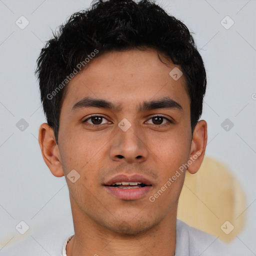 Neutral asian young-adult male with short  brown hair and brown eyes