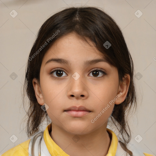 Neutral white child female with medium  brown hair and brown eyes